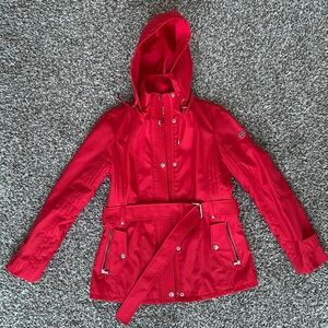 Michael Kors Red Trench Coat with Hood